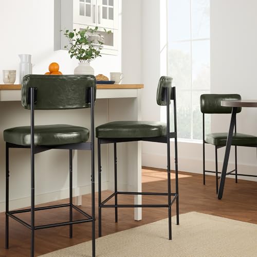 Best Choice Products Set de 3 Butacos sin Brazos de Altura para Barra, Asientos de Cuero Sintético PU Modernos para Isla de Cocina, Hogar, Comedor - Verde Musgo miniatura 4