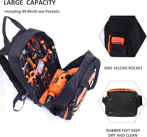 AUMTISC Werkzeugrucksack Werkzeugtasche Hochleistungs-werkzeug rucksack mit Mehrzwecktasche Industrie- und Bauarbeitsrucksack – Ansicht 3