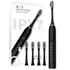 Elektrische Zahnbürste, Schwarz, elektrische Schottenzahnbürste, 6 Modi, IPX7, wasserdicht, elektrische Reisezahnbürste, Schwarz