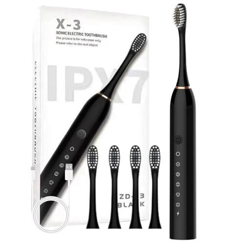 Cepillo de Dientes Electrico Negro Eléctrico Escova Dentes Electrica, 6 Modos, IPX7 Impermeable, Cepillo Dientes Electrico de Viaje Recargable, Negro