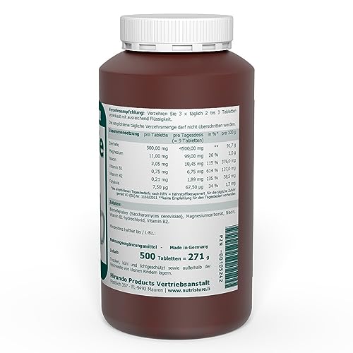 Bierhefe 500 mg Vitamin Tabletten 500 Stk. - mit wichtigen B-Vitaminen für die Schönheitspflege von innen