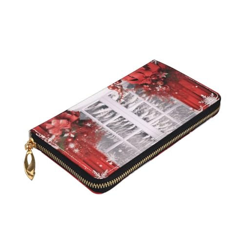 Portefeuille long en cuir noir zippé imprimé Noël chic - 3