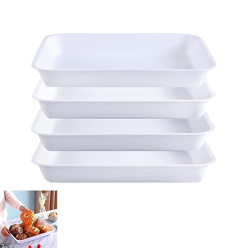 4pcs Large White Serving Trays Set,Deepened Rectangular,Stackable Plastic Serving Trays,Smooth Edges Without Hurting Hands,Bottom Raised Without Deformation,Home Storage to Meet Daily Needs