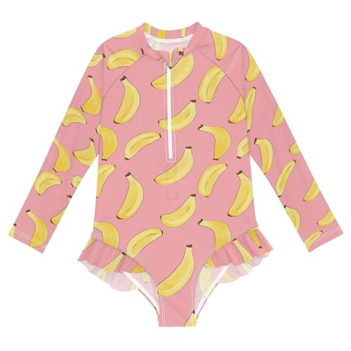 ALAZA Toddler Swimsuit Girl Bathing Suit Swimwear Rash Guard Banana Fruits Long Sleeve 3T