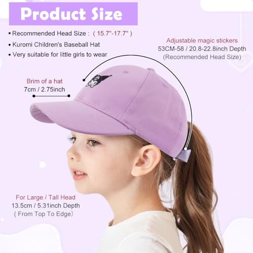 Image of SNOWIE SOFT Hat for Girls Cute Kuromi Sun Cap for Girls Kids Cartoon Embroidery Cap Breathable Cotton Sport Cap Wide Brim Sun Cap 48-54cm Adjustable Head Size Gift for Girl 2-8 Years Old