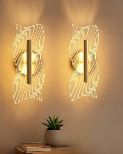 Image of Spiral Pattern 3-in-1 LED Wall Light Decorative Lamp with Golden Center Artistic Accent Lighting for Living Room Bedroom Hallway & Home Decor (Wave Wall Light, Pack of 2)