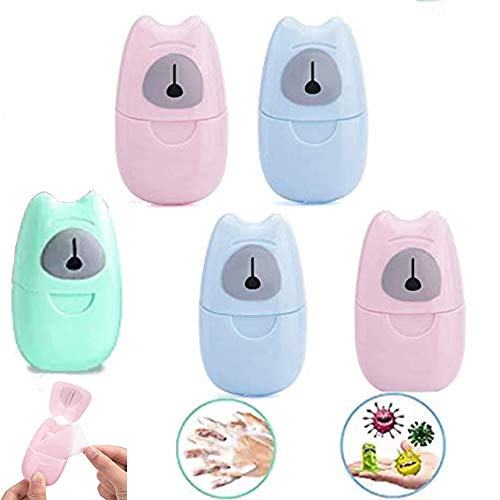 Portable Travel Soap Paper Sheets, Nenrte Disposable Hand Washing Bath Scented Paper Soap for Outdoor, Camping Hiking, 5 boxes (250 Sheets) Paper Soap Sheets(Random color)