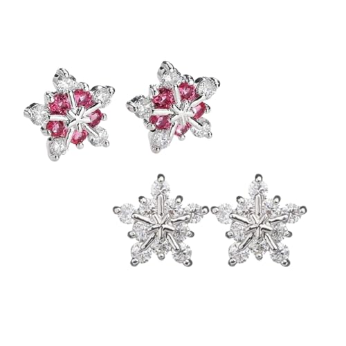 2 pares de pendientes de copo de nieve brillantes, pendientes de copo de nieve de invierno, pendientes de copo de nieve de cristal brillante de moda para mujer (2Pair-a)