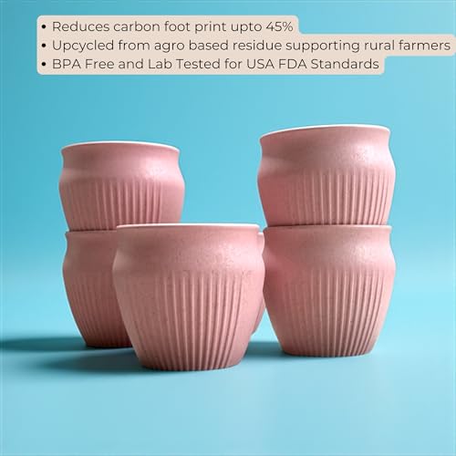 Image of Happy Cove Eco Friendly Cup Set of 6 for Tea | Biocomposite Rice Husk & Bamboo Fibre | 225ml Unbreakable Chai Cups | Microwave Safe Tea Kulhad | Hot & Cold Coffee Mug, Milk & Tea Cup Set