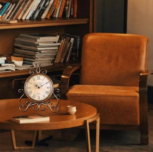 Image of Table Clock Antique Style 10 in dial 6 in Desk Clock Art Unique for Home Office Decor Metal Iron Glass Colour (Antique -1)