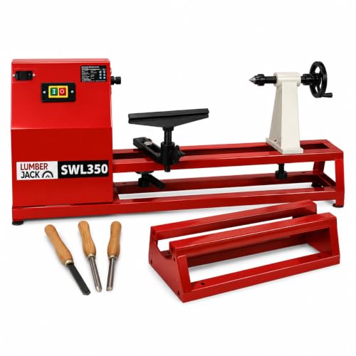 LUMBER JACK SWL350 Wood Lathe 370W Induction Motor 1000mm Between Centres 350mm Turning Diameter 4-Speed Control Complete Starter Kit for Woodturning