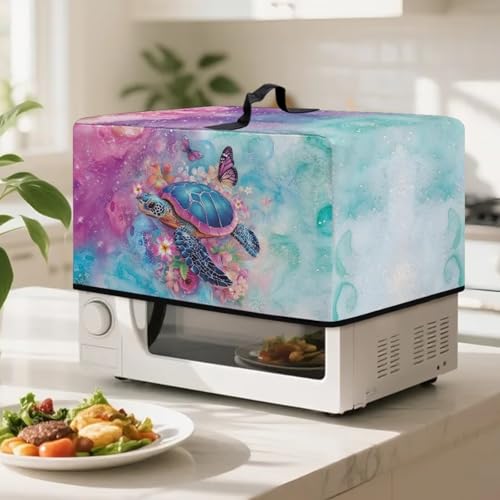 Image of Convection Oven Dust Cover, Easy to Clean, Electric Appliance Protector Smart Microwave Oven Cover for Countertop, L, Sea Turtle Butterfly Flower Marble Violet Green
