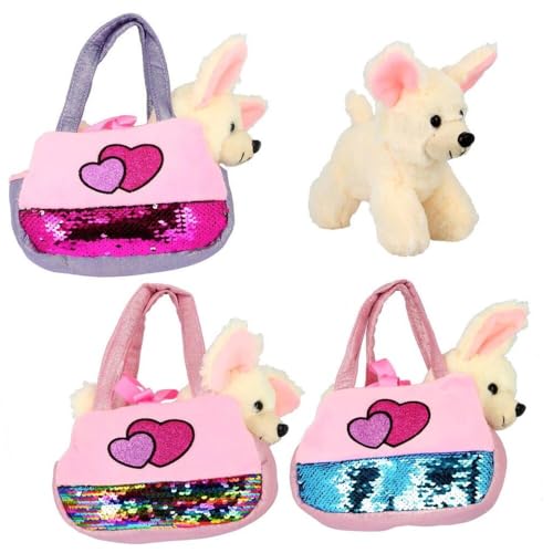 Graziosa borsa a tracolla glitterata per bambini con cane di peluche e cuore a sorpresa scelta 1 borsa con cane, multicolore