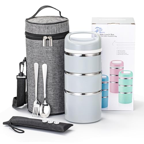 Lille Home Stackable Stainless Steel Thermal Compartment Lunch/Snack Box, 3-Tier