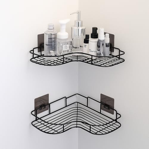 Image of BENAVJI Drill Free Corner Shelf for Bathroom Wall Bathroom Organizer Without Drill Kitchen Rack Pack of 2