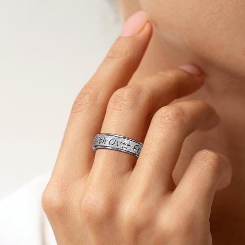 Fidget Spinner Ring for Women - Faith Over Fear Stainless Steel Anxiety Relief Rings for Adults, Christian Inspirational Hope Thumb Ring for Stress & Focus, Jewelry Gift for Women Men2