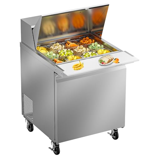 Image of Rockitch 29 inch W Commercial Sandwich Prep Table Refrigerator, 7.6 Cu.ft Stainless Steel Mega Top Sandwich Prep Table with 12 Pans, Single Door Salad Prep Station for Restaurant Food Prep, ETL Approved
