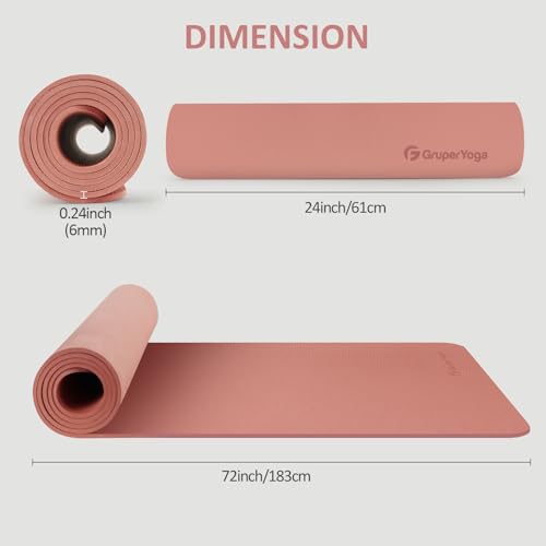Gruper Yoga Mat Non Slip, 72"L x 24"W x 0.24"/0.32"TH, Anti-Tear Exercise Mat with Carrying Strap and Bag, Pro TPE Yoga Mats for Women, Workout Mats for Home, Pilates and Floor Exercises - Image 5