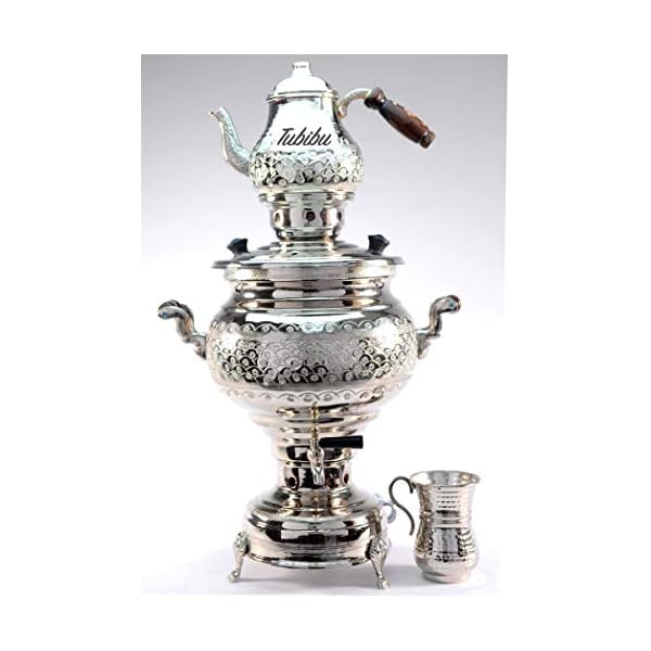 Tubibu - Juego de tetera Samovar de cobre hecho a mano de cobre real Samovar enchufe de la UE 220 V (cobre plateado)