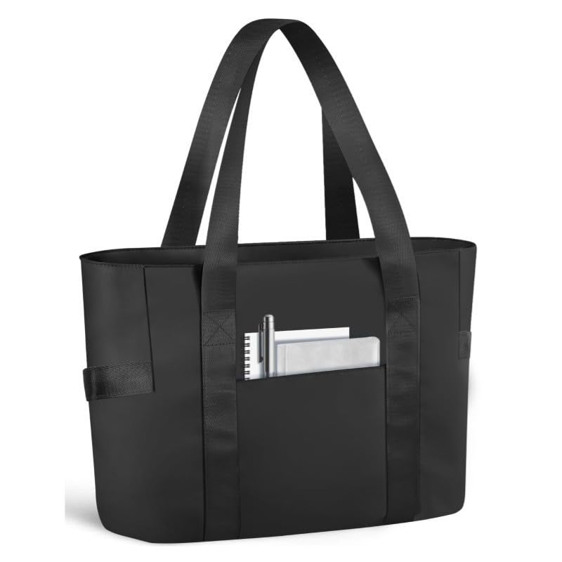 Augesak Bolsa Tote Bag Grande, Bolso Ordenador Portatil, Bolso Shopper Mujer, Bolsa de Mano Mujer para el Trabajo, Universidad, Viajes, Playa, Trabajo-Negro