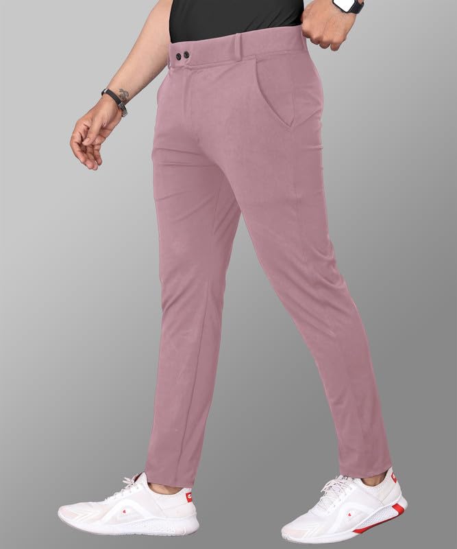 Image of MiraMichi Men's Slim Fit Stretchable Casual Mid Rise Trousers | Stylish Lycra Blend Pants for Office, Party