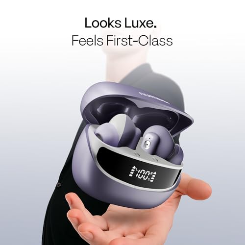 Image of Number Navo Buds Z1 TWS Earbuds | 72H Playtime | Digital Display Case | Quad-Mic ENC | Dual Pairing | Hi-Bass 13mm Drivers | Quick Charge | 35ms Low Latency | IPX5 | Touch Controls | (Dusk Violet)