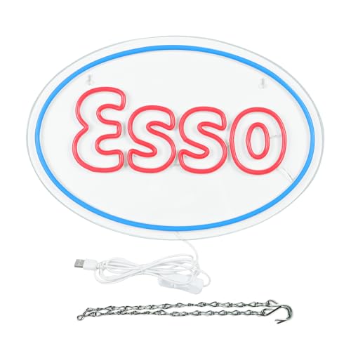 Image of WonderfulLife Esso Neon Sign for Garage Decor,Led Signs for Bar Man Cave Wall Decor,Lube Store or Gasoline Station Display Lighting,Easy Hanging.