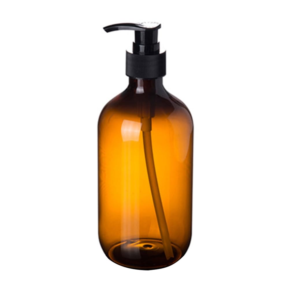 ulafbwur Clear Plastic Pump Bottle Dispenser, 300/500ml Lotion Shampoo Shower Gel Holder Soap Dispenser Empty Bath Pump Bottle Brown 500ML