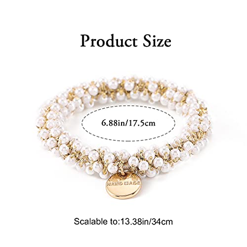 Brinie Crystal Hair Ties White Elastic Hair Scrunchies Pearl Hair Ropes Bead Ponytail Holders Hair Accessories For Women And Girls (Pack Of 3) #TOP4