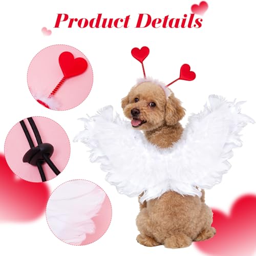 Disfraz de San Valentín para Perro con Alas de Ángel Blanca y Diadema de Corazón miniatura 6