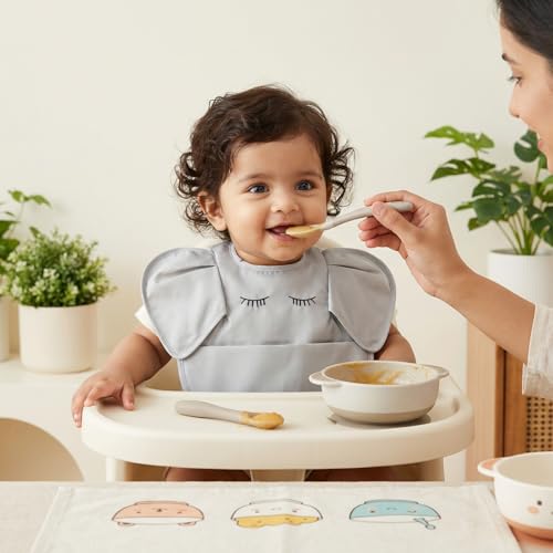 Image of SNOWIE SOFT Sleeved Bib Baby Bib with Pocket, Toddler Bib, Smock, Washable and Lightweight Waterproof Fabric, Fits Bibs for Baby 6 Months+