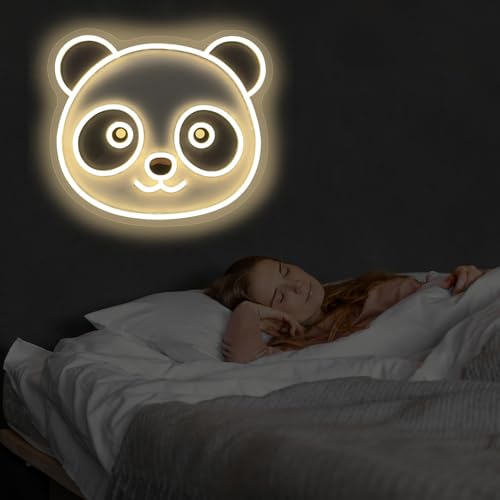 Image of Panda Neon Sign Cute Bear Led Light UV Print Sign Home Wall Decor Personalized Gift Birthday Gift Panda Dimmable Neon Art, 14.8 inchx13 inch