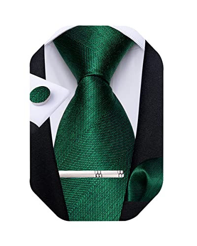 Image of DiBanGu Mens Silk Necktie Solid Color Tie and Pocket Square Cufflink Tie Clip Set Woven Plain Ties for Men Wedding Party