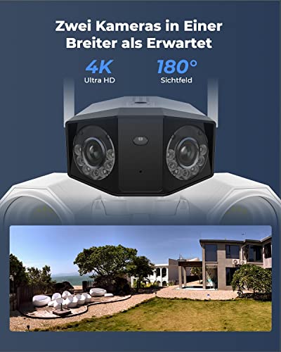 Reolink Floodlight Überwachungskamera, 4K 8MP mit 180° Weitwinkel, 5/2,4GHz WLAN Kamera Outdoor, Smarte Beleuchtung, Personen-/Fahrzeug-/Tiererkennung, IP67, Wired Außenkamera, Duo Floodlight WiFi 2