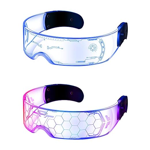 TOODOO 2 Pairs LED Visor Glasses 7 Colors Futuristic Glasses Light up Punk Accessories for Rave Party Costume(Cool Style)