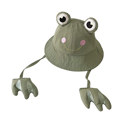 Summer Girls Boys Sun Hat Cute Frog Wide Brim Bucket Hat Beach Traveling SPF 50+ UV Protection Sunhats, Age 1-5Y
