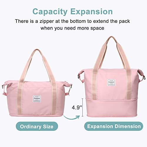 DMLuna-Travel-Duffel-Bag-Tote-Sports-Gym-Bag-Shoulder-Overnight-Weekender-Bag-for-Women-Men-Hospital-Bag-Expandable-Duffel-Bag-with-Trolley-SleeveWet-Pocket-A-Rose-Gold