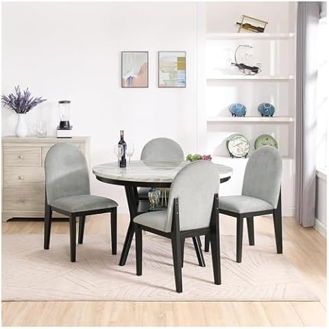 GOCAPTAIN Modern 5-Piece Dining Table Set with Open Storage Shelf and Upholstered Chairs - Black/White - Ideal for Small Spaces Cover
