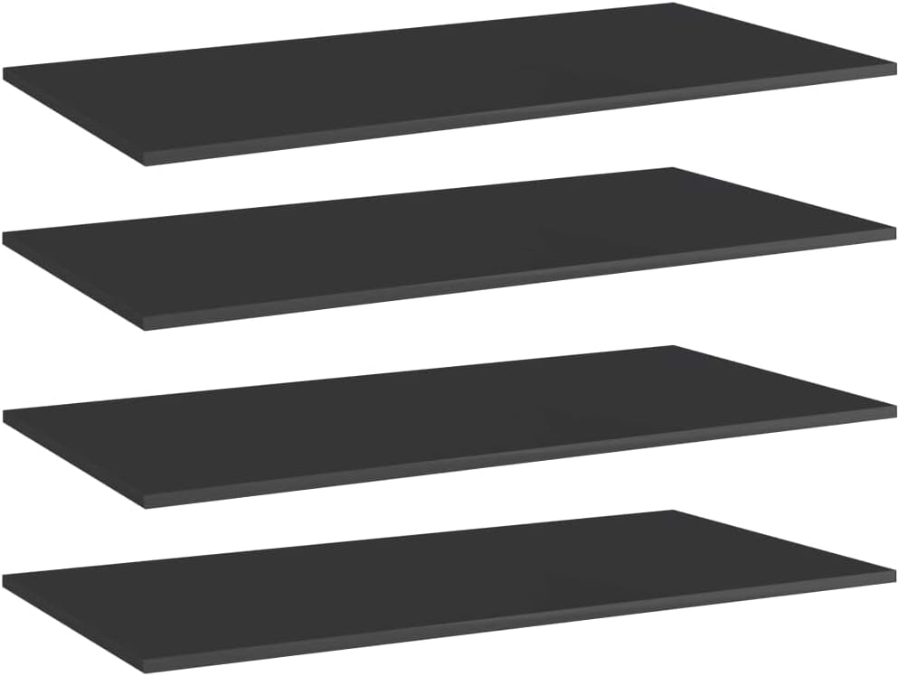 Shelf Board Set of 4, High Gloss Black Engineered Wood, 39.4x19.7 Inch Rectangular Wall Shelves for Living Room, Durable Storage Solution