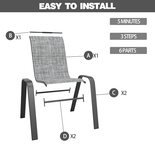 Image of Patio Chairs Set of 4, Stackable Outdoor Dining Chairs for All Weather Textilene Fabric & Metal Frame, Outdoor Chairs Set for Backyard Deck Garden (Dark Blue, Set of 4)