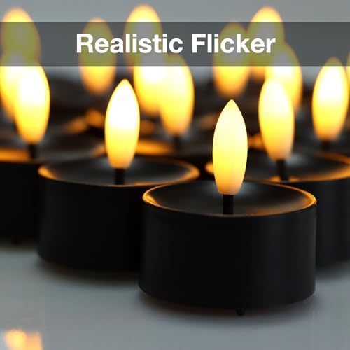Image of 50 Pack Black Battery Operated Tea Lights, Realistic Flickering Flameless LED Tea Lights, 3D Wick Fake Flameless Tealight Candles for Wedding, Festival, Party, Home Decor