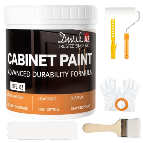 DWIL Cabinet Paint, Water Based Kitchen Cabinet Paint, Furniture Paint, White Wood Paint, Low Odor, Fast Drying, Semi-Gloss, 16oz White