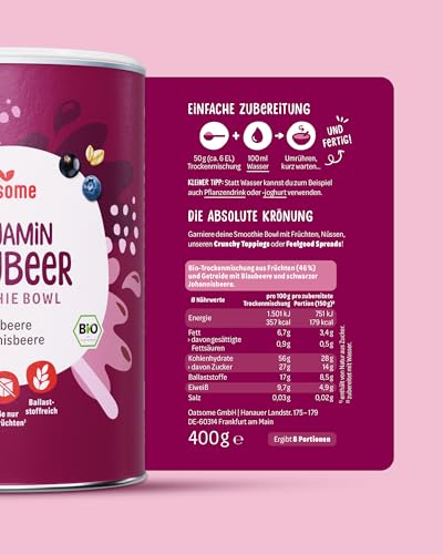 OATSOME® Benjamin Blaubeer | Smoothie Bowl Mit Blaubeere & Johannisbeere | Bio & Vegan | 100% Natürlich & Ohne Zuckerzusatz + Aroma | Einfache Zubereitung | Frühstück | Gefriertrocknung | 400g