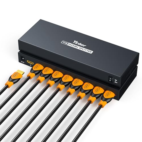 Yinker 4K HDMI Splitter 1 in 8 Out, 4K@30Hz 1x8 HDMI Splitter 8 Way Powered Distributor Duplicate Mirror (1 Input to 8 Outputs)
