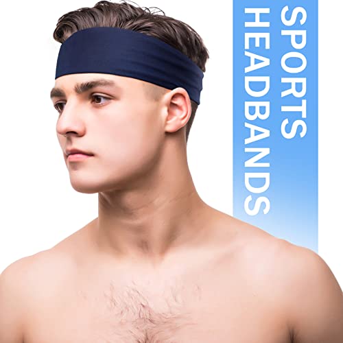 Image of 9 pcs Sweatbands for Men Workout Sport Headbands for Men Camo Headband Sweat Absorbing Headband Wide Sweatband for Head Basketball Football Cycling Running Yoga, 4.7 x 9.8 Inch