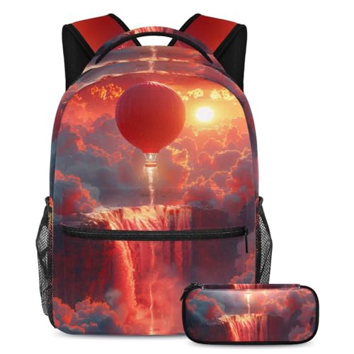 Sac à dos montgolfière rouge et trousse pour les cours et les voyages