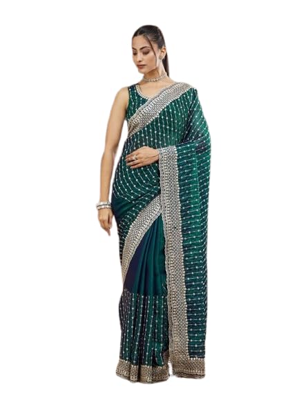 kasee Women's Emerald turquoise blue Saree with Intricate Border-picture-18