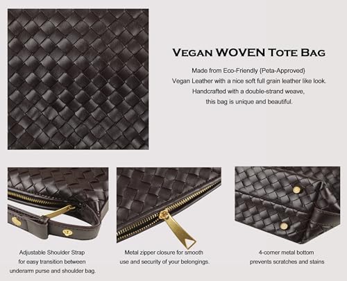 Vegan Leather Woven Tote Handbag, Top-handle Shoulder Bag, Woven Leather Pure Underarm Purse, Clutch Bag Braided Bag - Image 6