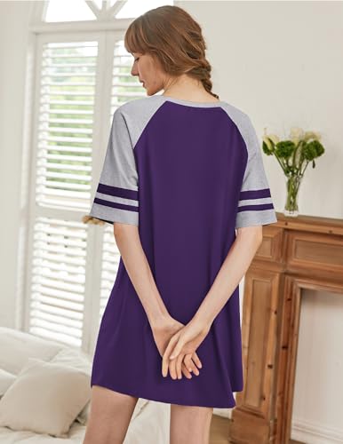 Image of Ekouaer Nightgowns for Women Color Block Sleep Shirt Short Sleeve Sleepwear