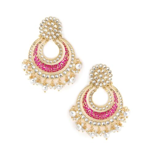Rubans 18K Gold Plated Traditional Pink Enamel & Meenakari Flora Design Chandbali Earrings Glided with Kundan and Pearl Beading for Women & Girls, Perfect for Festive & Wedding Occasions (B0D6RFPLXF) Amazon Price History, Amazon Price Tracker